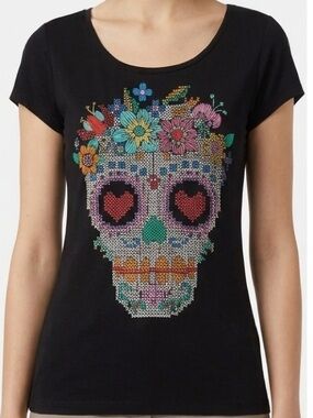 Black Sugar Skull Floral Graphic Tee